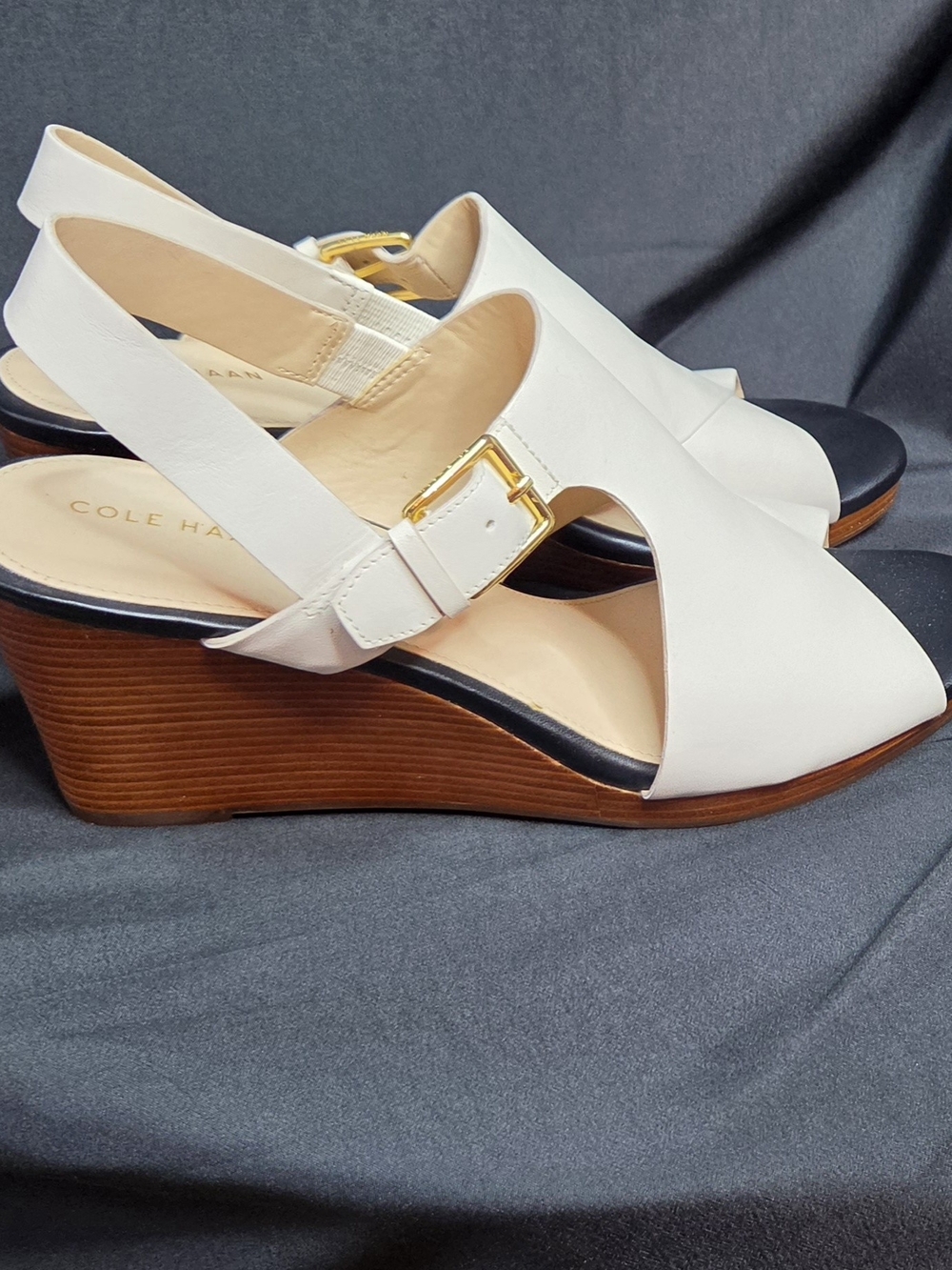 Cole Haan Philomina Grand Wedge Sandals White Leather NWOB Size [9]